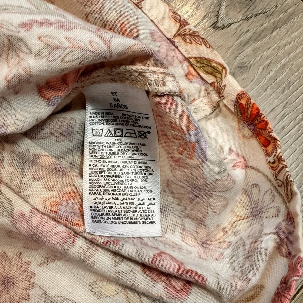 Old Navy Girls‎ Floral Flutter Sleeve Shirt Size 5T Orange Pink Cream Flowers